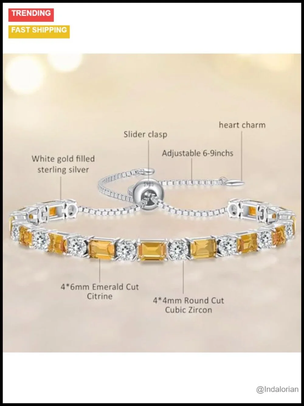 Sterling Silver Tennis Bracelet Adjustable 6-9\